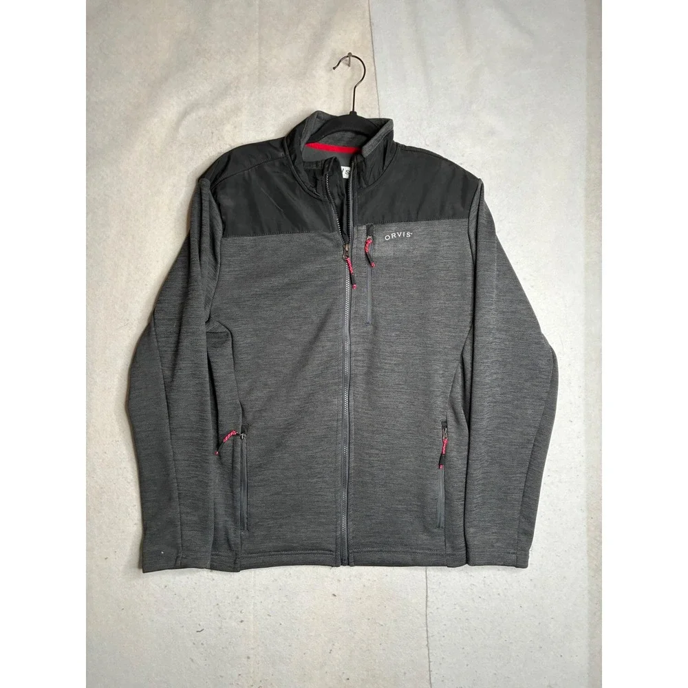 Orvis Mens Full Zip Fleece‎ Jacket Charcoal Gray Black Contrast Medium 1522009